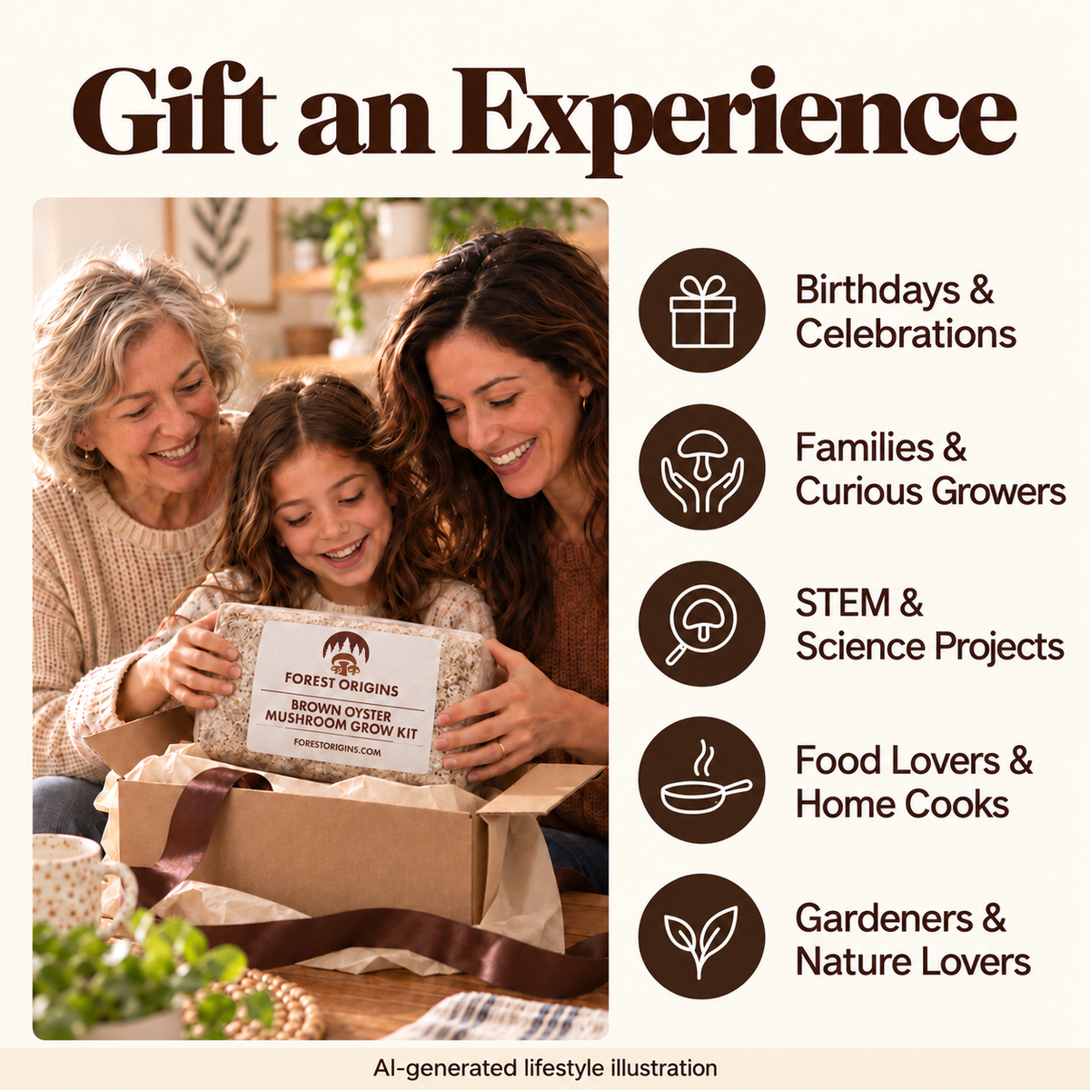 Forest Origins Brown Oyster Mushroom Grow Kit, Indoor Gardening — Gift experience