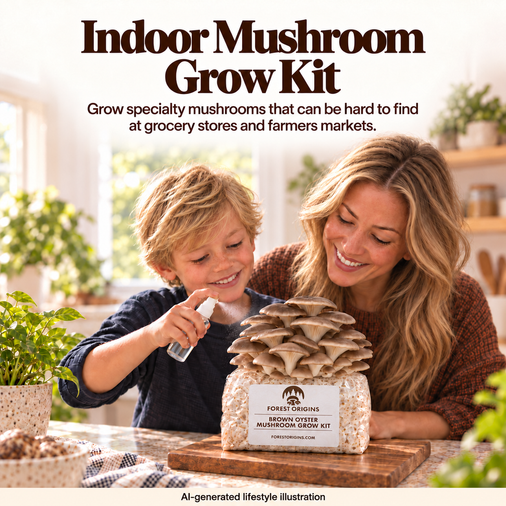 Forest Origins Brown Oyster Mushroom Grow Kit, Indoor Gardening — Indoor growing