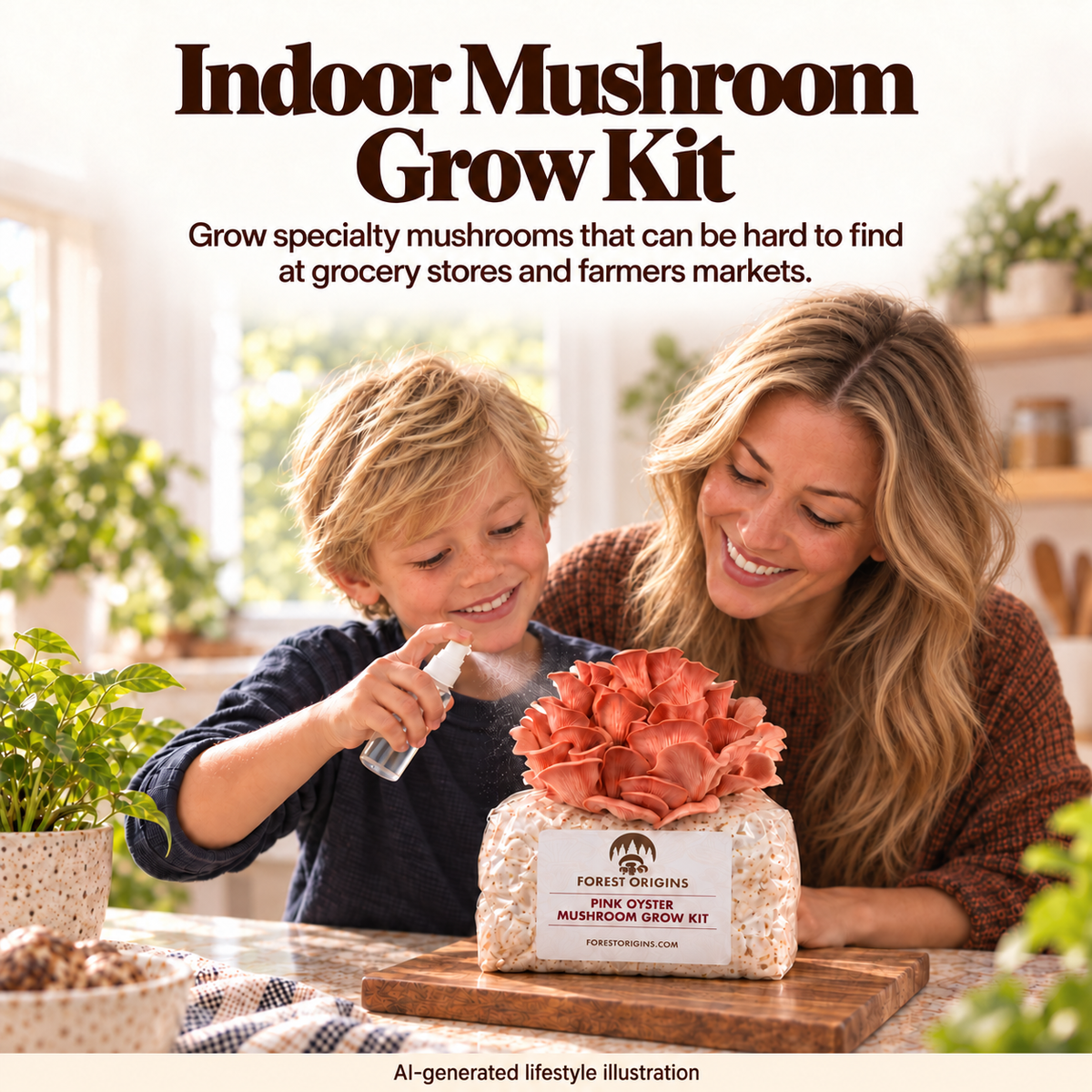 Forest Origins Pink, White & Brown Oyster Mushroom Grow Kits, Indoor 3-Pack — Indoor growing
