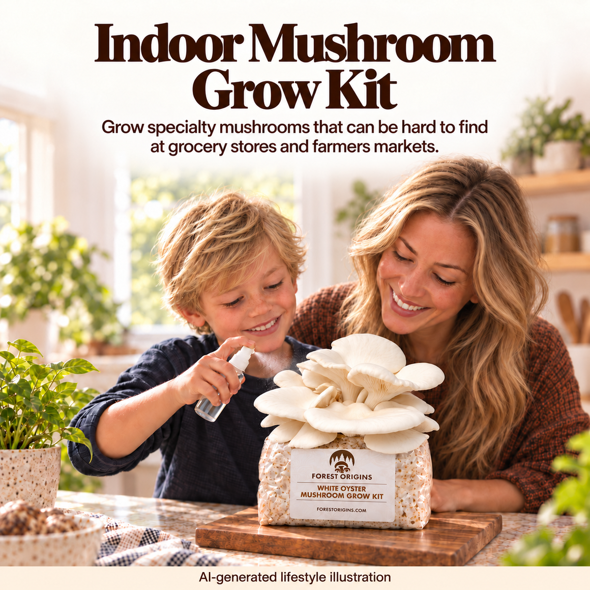 Forest Origins White Oyster Mushroom Grow Kit, Indoor Gardening — Indoor growing