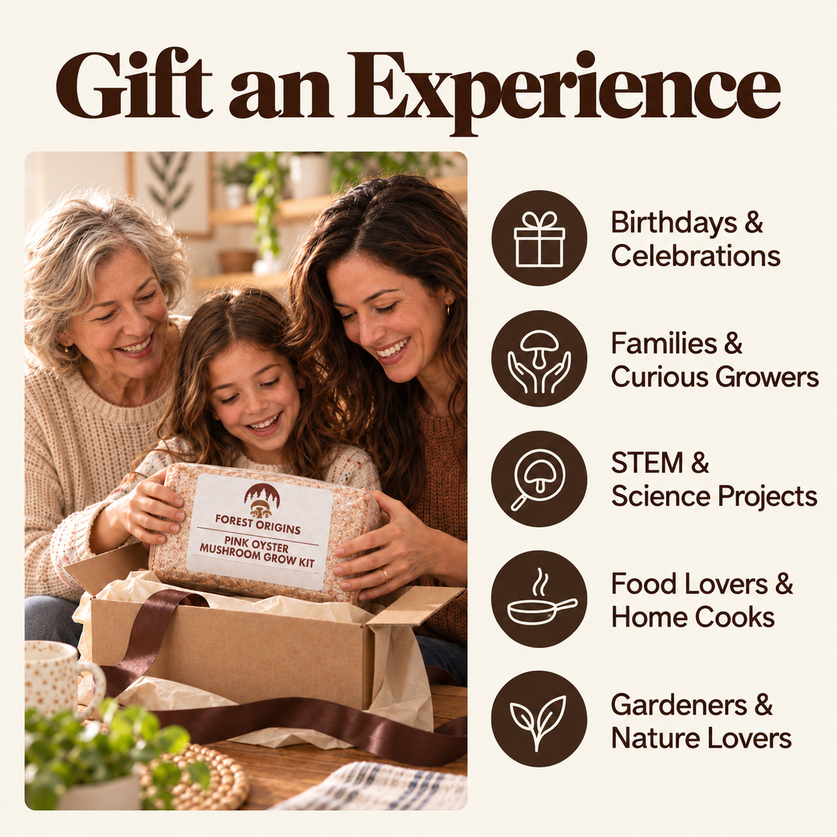 Pink oyster mushroom kit as a hands-on gardening gift